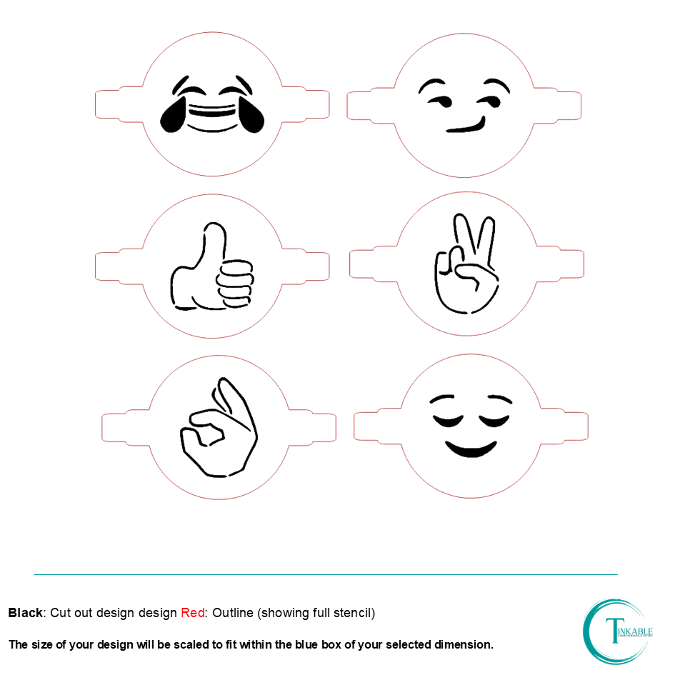 6 Pack Emoji Stencil C007 Coffee Cake Baking Template and Stencils