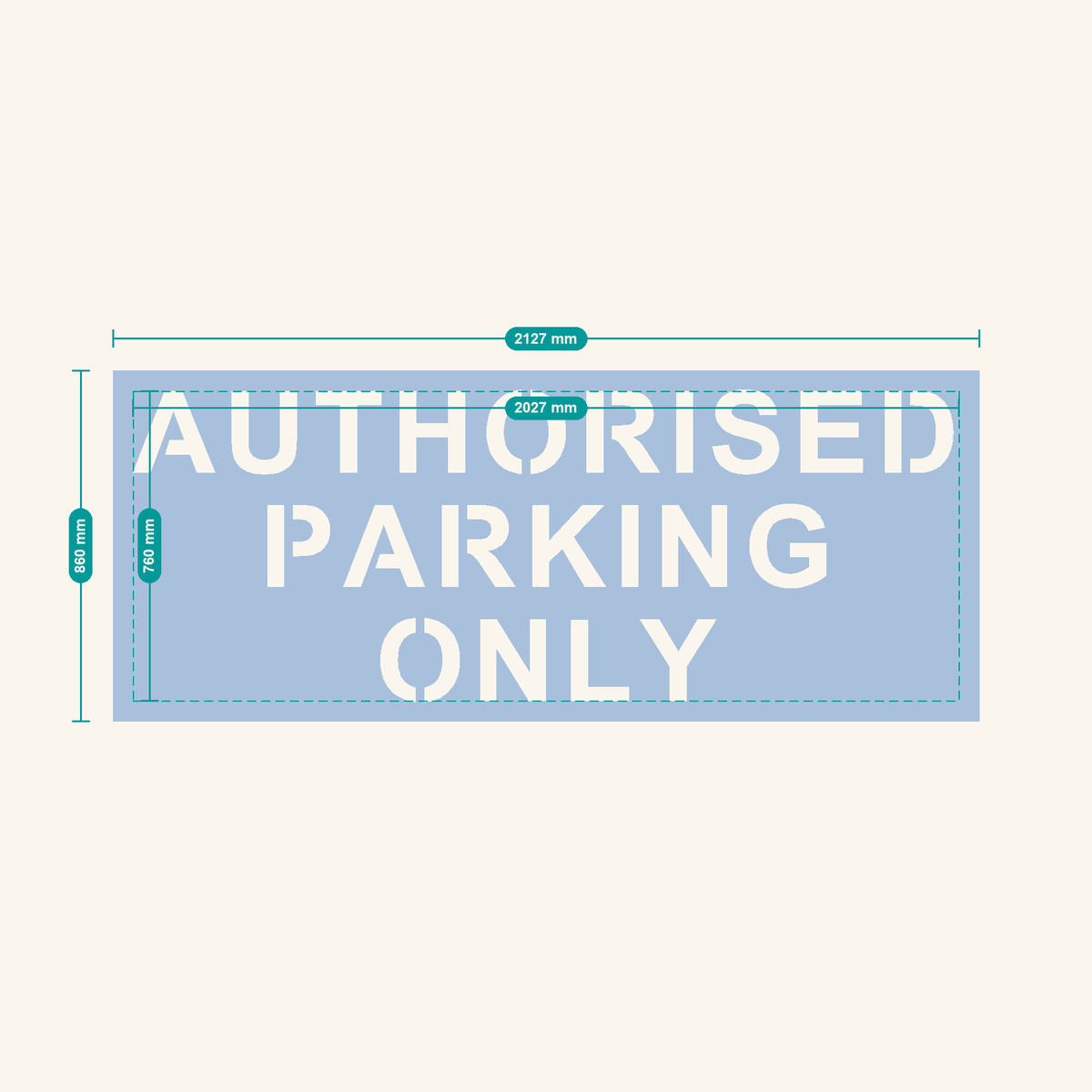 AUTHORISED PARKING ONLY stencil, 200 mm letters — finished sheet 2127 × 860 mm