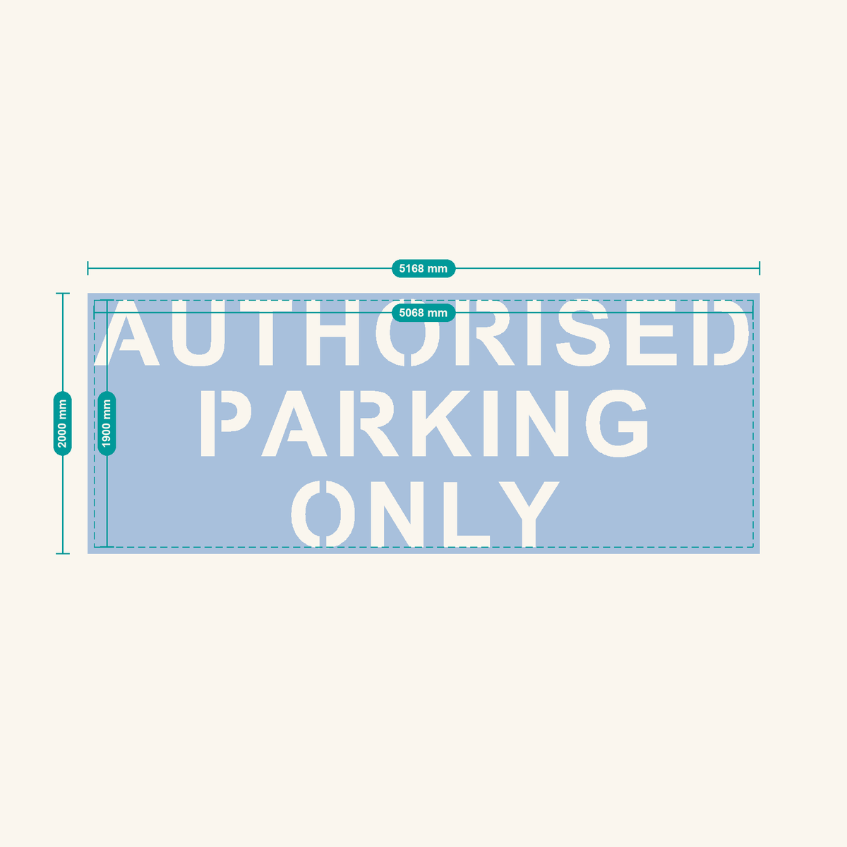 AUTHORISED PARKING ONLY stencil, 500 mm letters — finished sheet 5168 × 2000 mm
