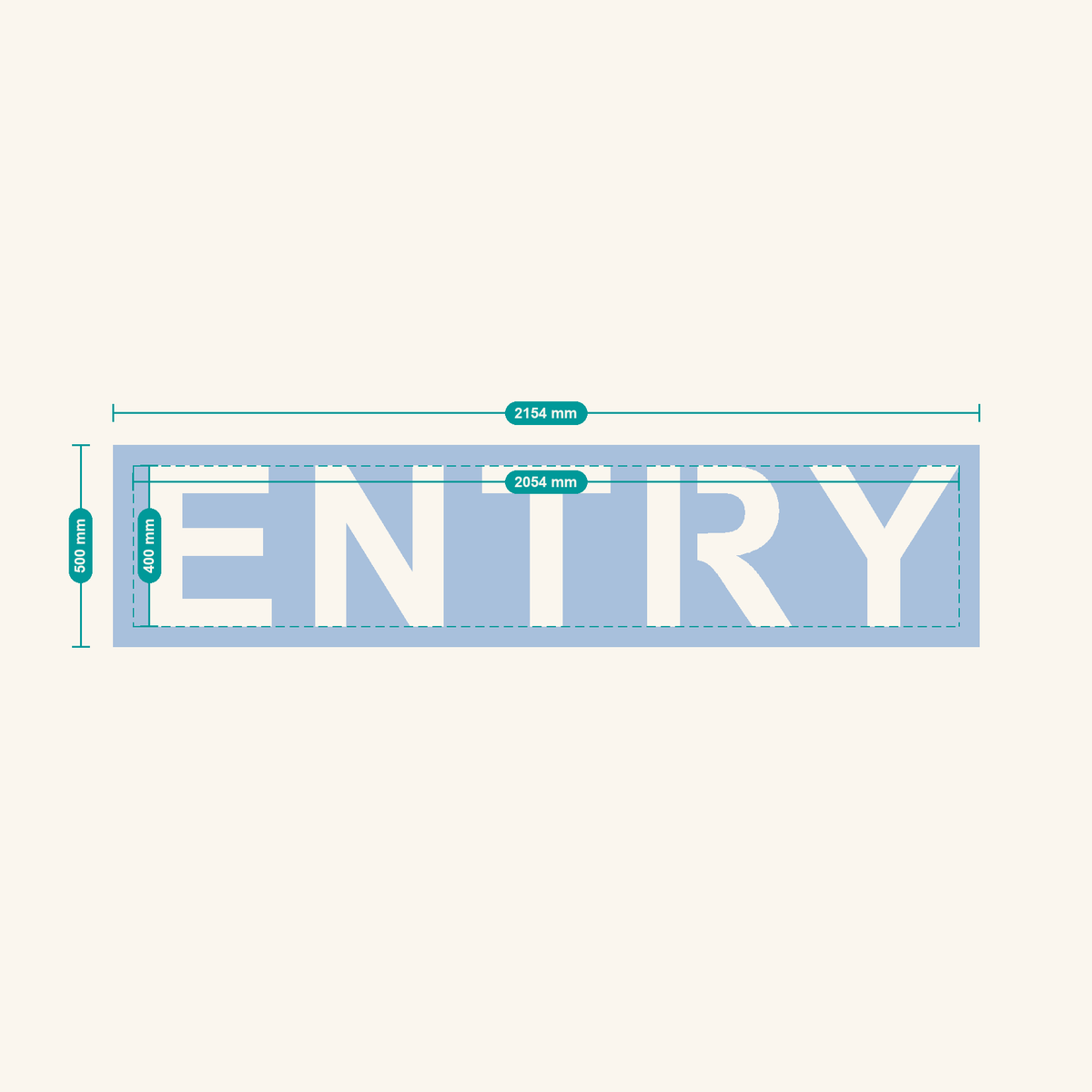 ENTRY stencil, 400 mm letters — finished sheet 2154 × 500 mm
