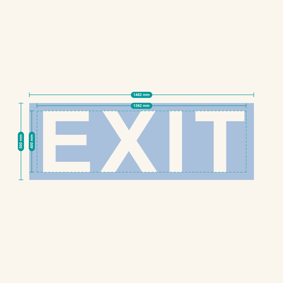 EXIT stencil, 400 mm letters — finished sheet 1462 × 500 mm