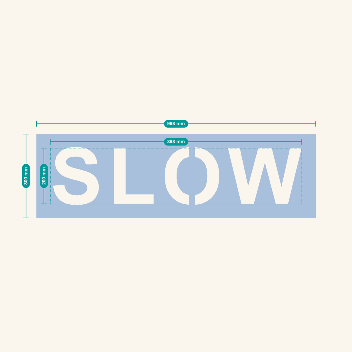 SLOW stencil, 200 mm letters — finished sheet 998 × 300 mm