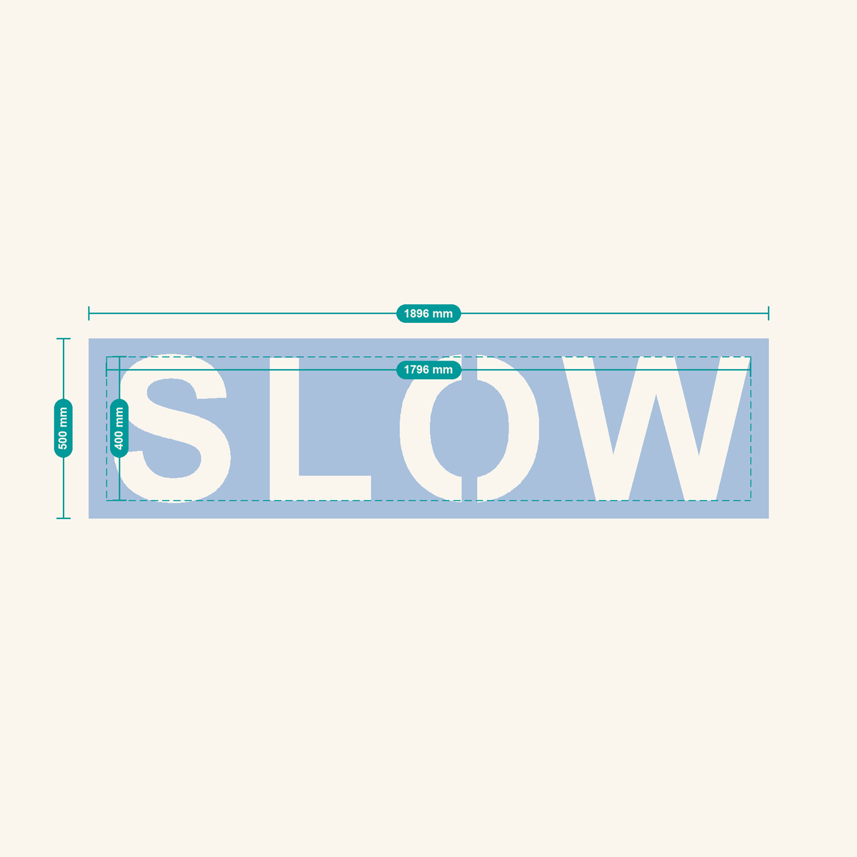 SLOW stencil, 400 mm letters — finished sheet 1896 × 500 mm