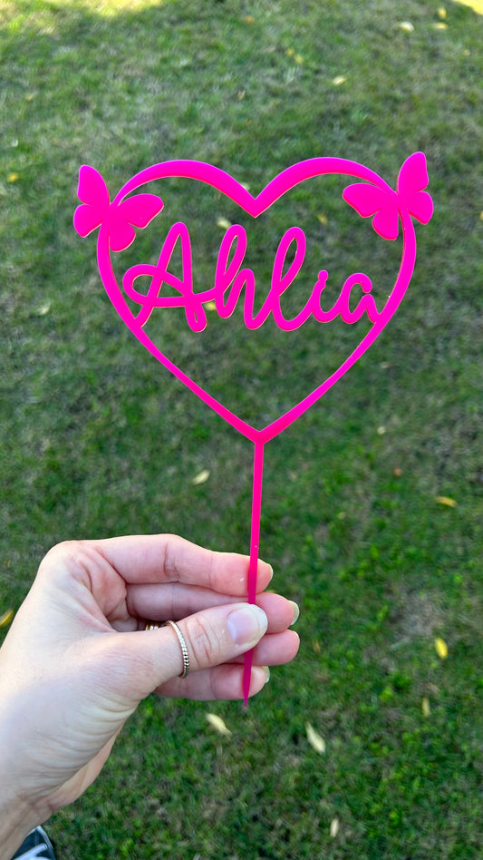 Cake topper pink heart with butterflies 