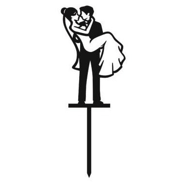 Silhouette groom holding bride wedding cake topper 