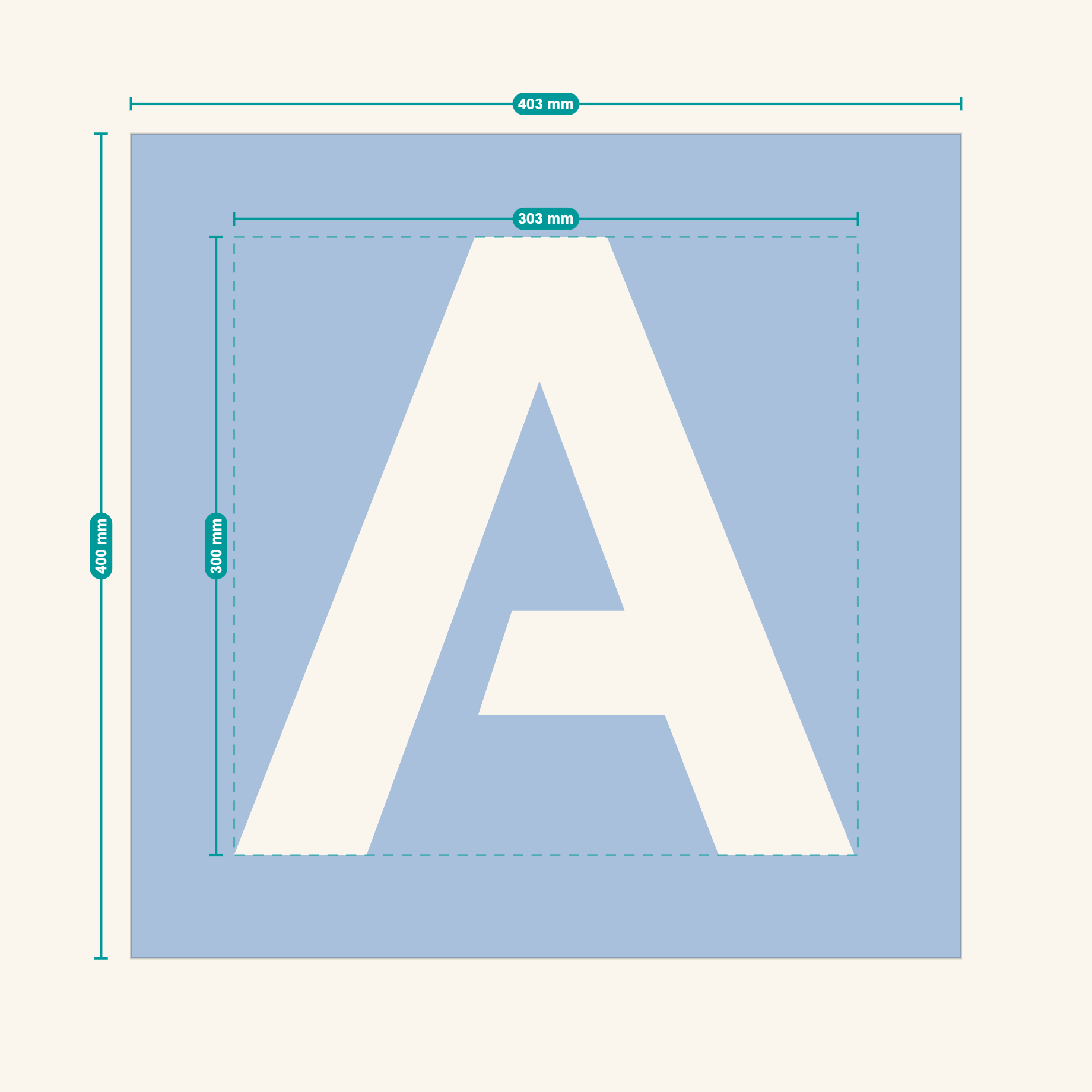 Individual letter stencil — 300 mm capital A cut from Commercial Mylar with solid border