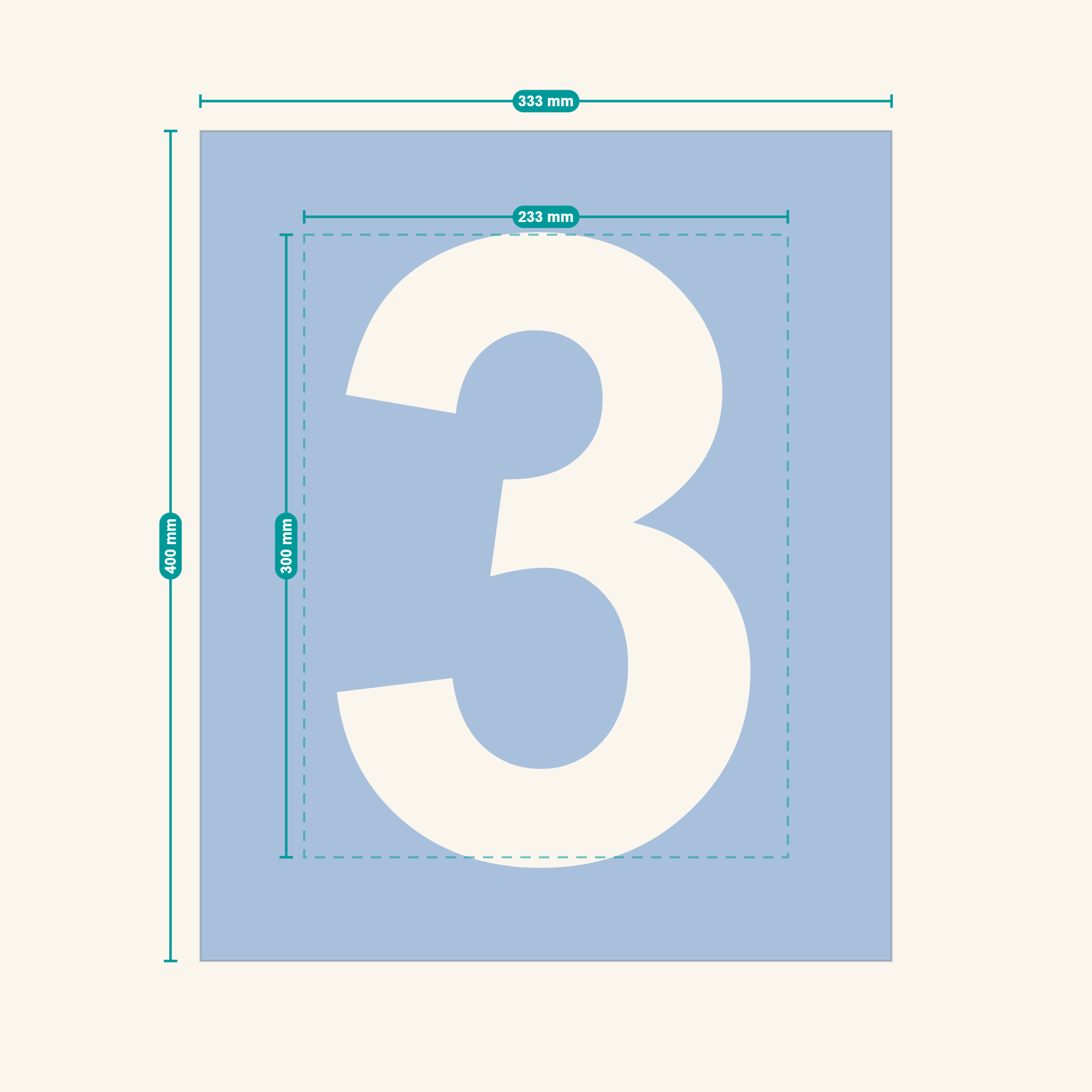 Individual number stencil — 300 mm number 3 cut from Commercial Mylar with solid border