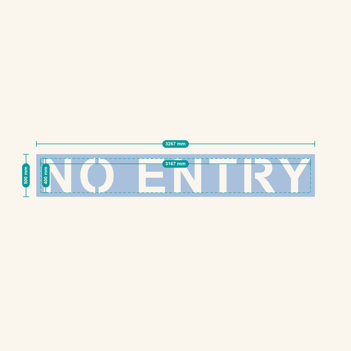 NO ENTRY stencil, 400 mm letters — finished sheet 3267 × 500 mm