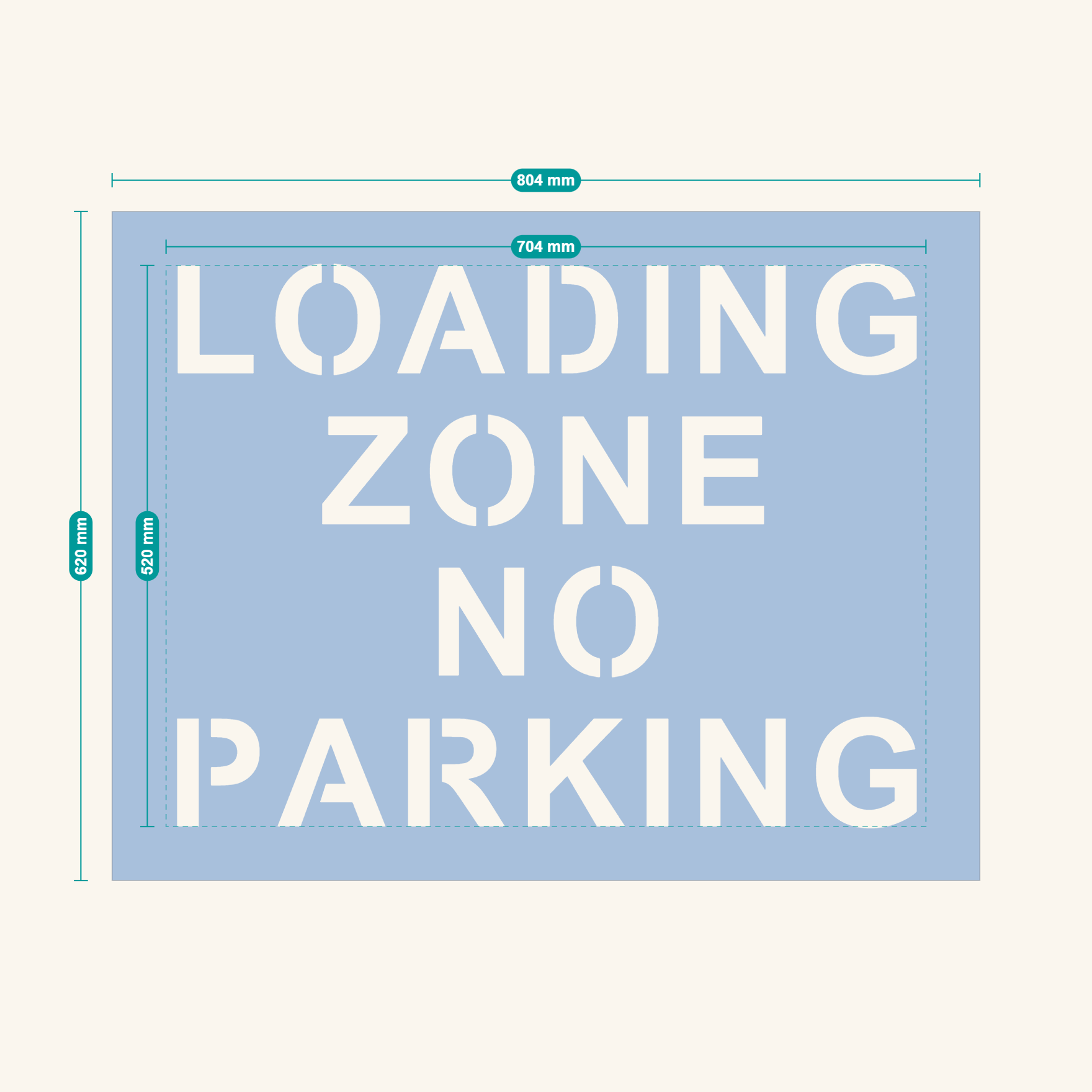 LOADING ZONE NO PARKING stencil proof