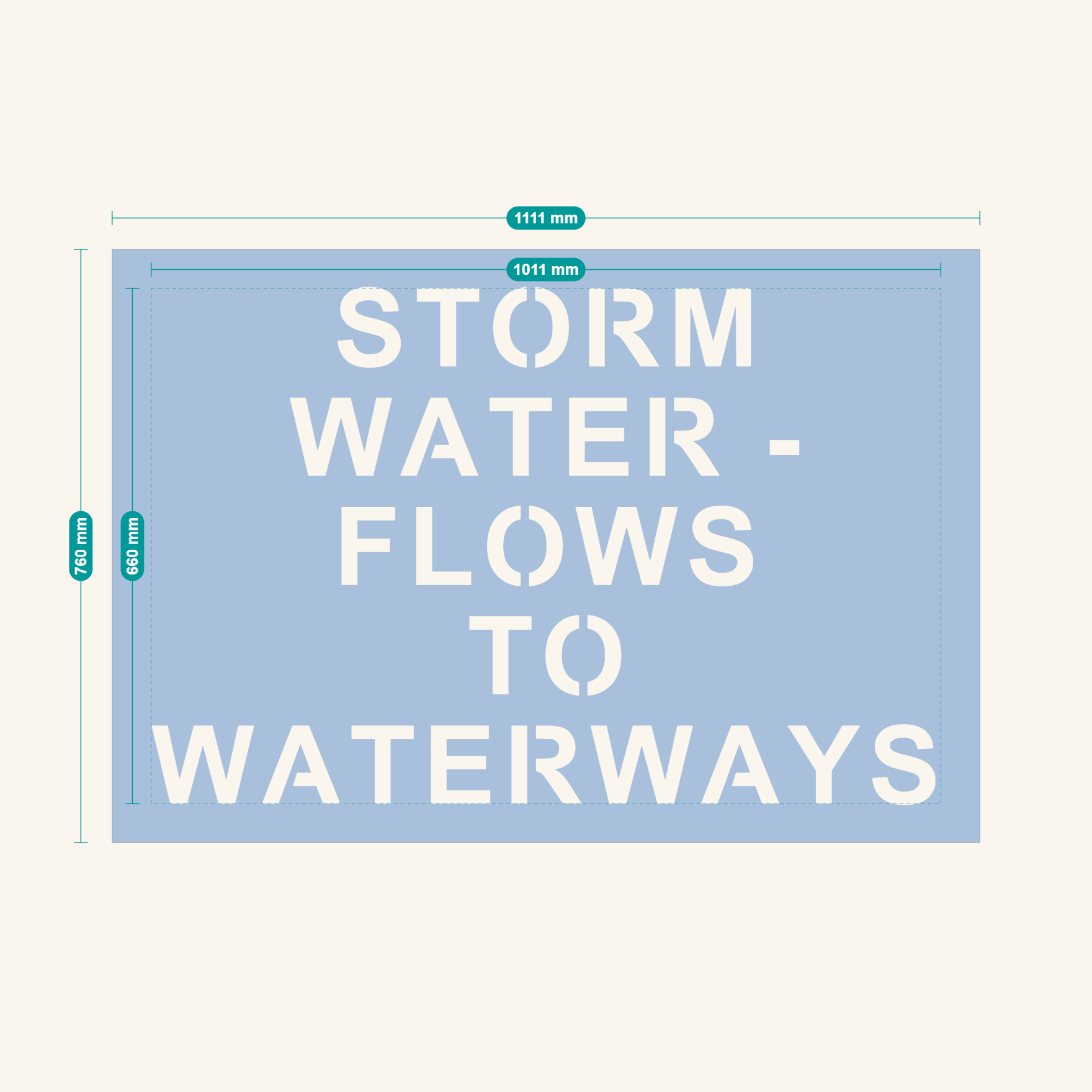STORM WATER FLOWS TO WATERWAYS stencil proof