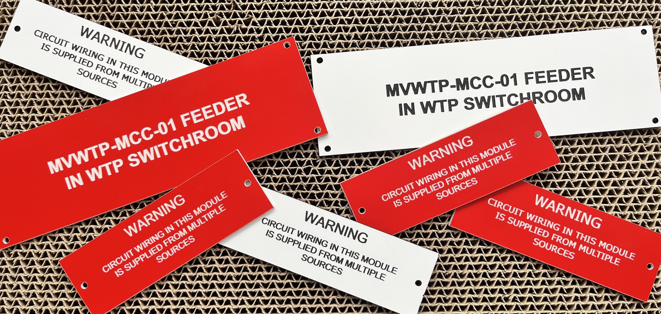 White with black text and Red with white text Electrical Labels 